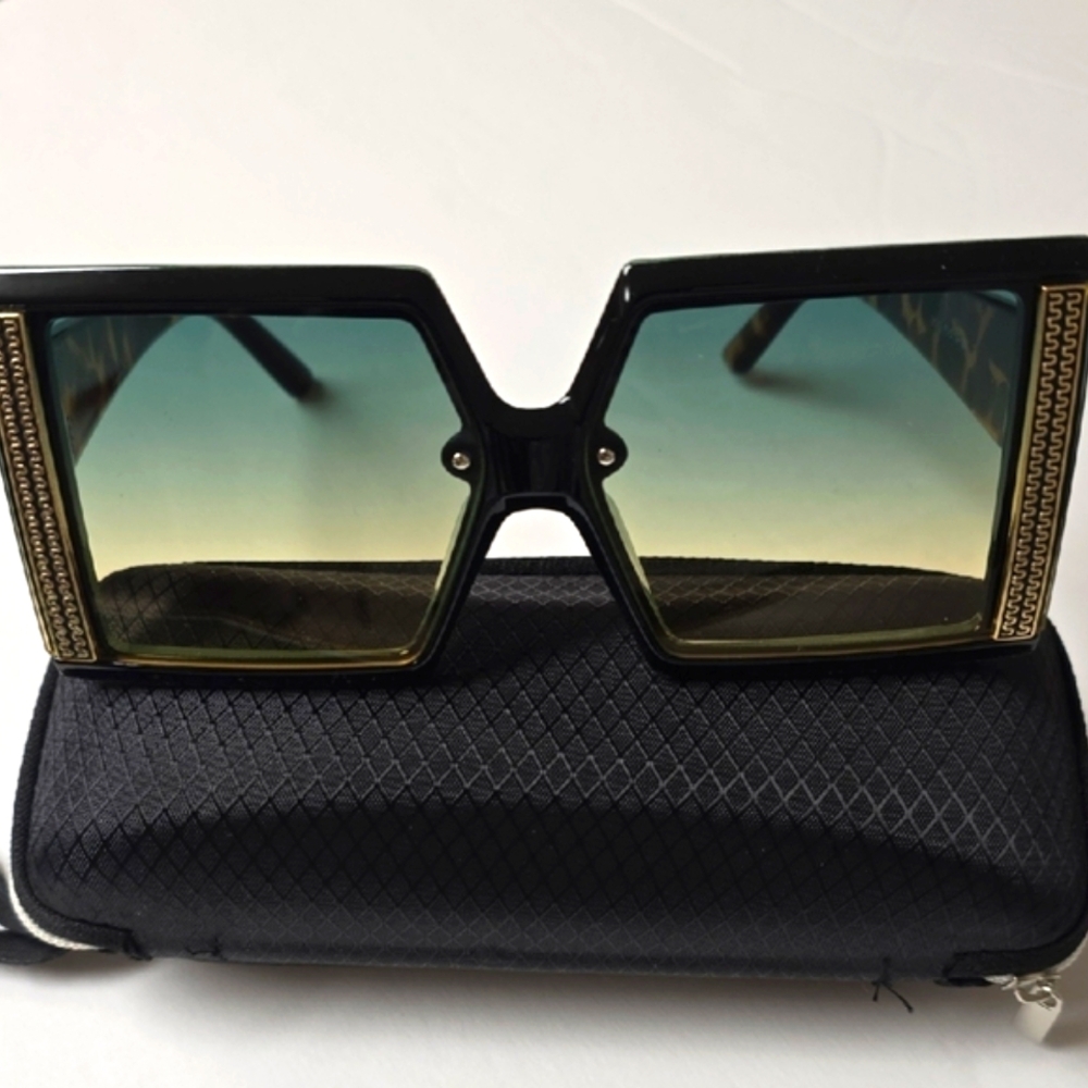Geometric Black and Gold Sunglasses